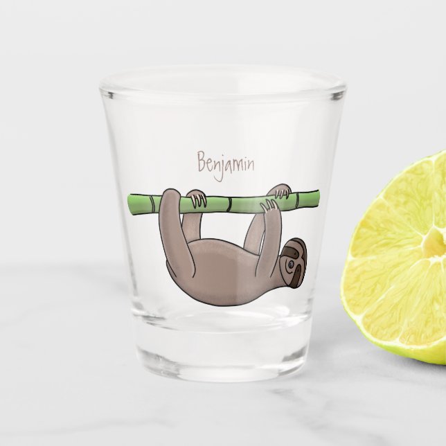 Niedliches Lächeln auf Bambus-Cartoon-Illustration Schnapsglas (Vorderseite)