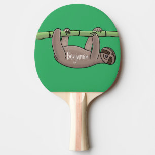Niedliches Lächeln auf Bambus-Cartoon-Illustration Tischtennis Schläger