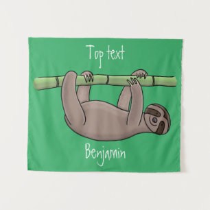 Niedliches Lächeln auf Bambus-Cartoon-Illustration Wandteppich