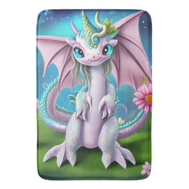 Niedliches Lächeln Baby Dragon mit Blume Badematte