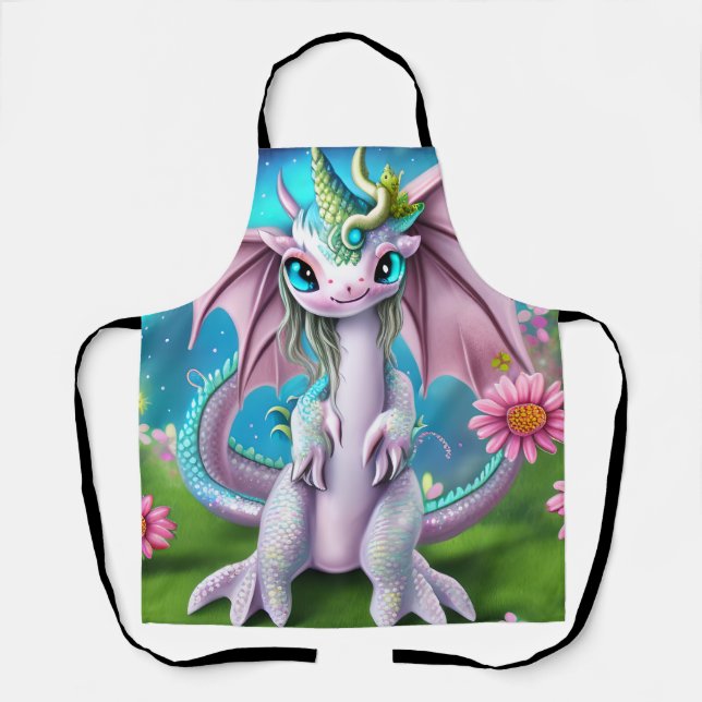 Niedliches Lächeln Baby Dragon mit Blume Schürze (Vorderseite)