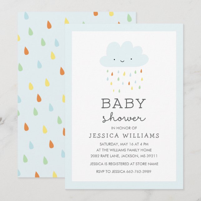 Niedliches Lächeln Cloud Baby Dusche Einladung in  (Vorne/Hinten)