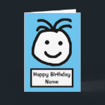 Niedliches Lächeln Gesicht Blauer Geburtstag Karte<br><div class="desc">Niedlicher Cartoon eines großen lächelnden Gesichts mit den Worten "Happy Birthday".  Die Karte hat einen einfachen blauen Hintergrund.  Personalisieren Sie diese Karte einfach,  indem Sie den Vorlagentext auf der Vorderseite bearbeiten,  um einen Namen und Wörter hineinzufügen.  Danke,  dass du meine Designs gesehen hast!</div>