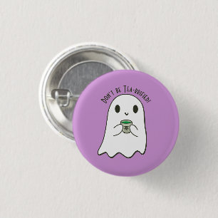 Niedliches Lächeln Ghost & japanisches Tea-Kanji Button