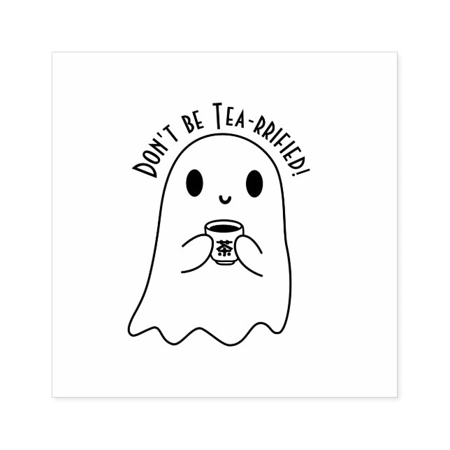 Niedliches Lächeln Ghost & japanisches Tea-Kanji Gummistempel (Prägung)