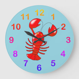 Niedliches Lächeln Hummer Cartoon Design Große Wanduhr