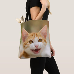 Niedliches Lächeln Kitten Face Funny Cat Meow Foto Tasche