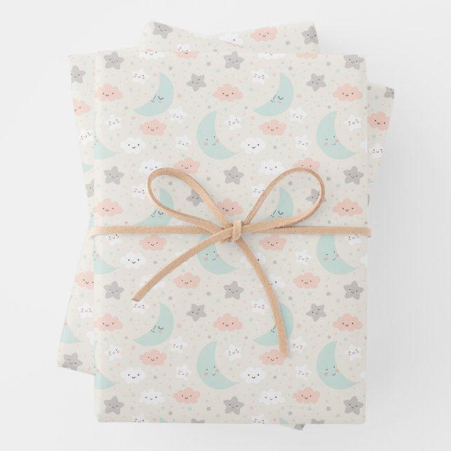 Niedliches Lächeln Pastellmuster Geschenkpapier Set (Beispiel)