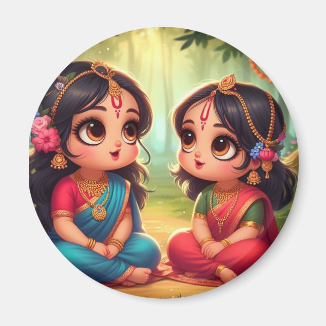 Niedliches Lächeln Radha Rani mit Freunden Magnet (Vorne)