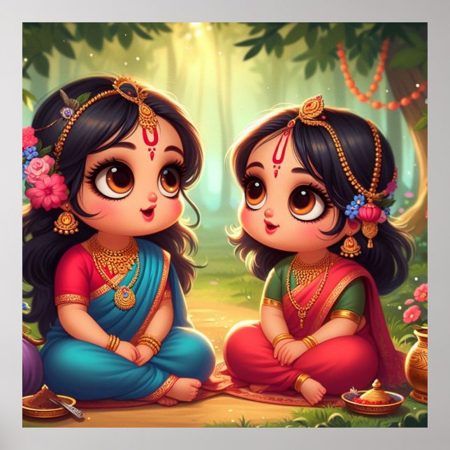 Niedliches Lächeln Radha Rani mit Friend-Notebook Poster (Vorne)