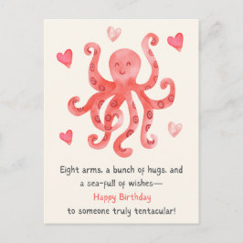 Niedliches Lächeln Roter Oktopus Herzlichen Glückw Postkarte