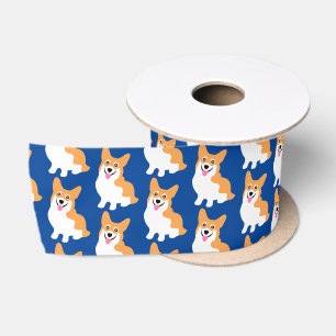 Niedliches lächelndes Pembroke-Walisercorgi-Blau Satinband