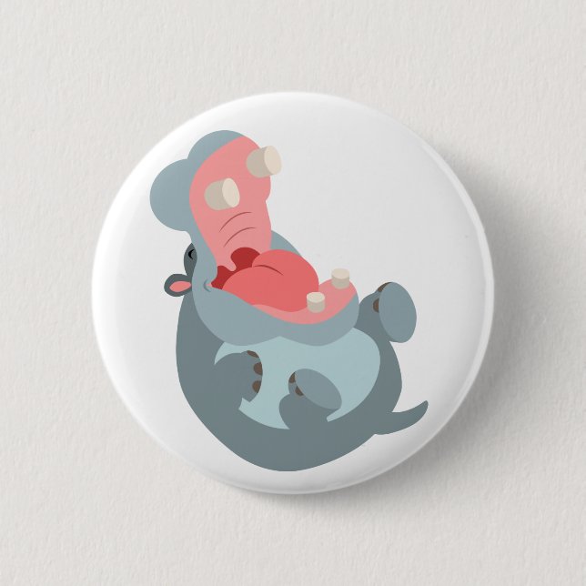 Niedliches Lachen Cartoon Hippo Button Abzeichen (Vorderseite)