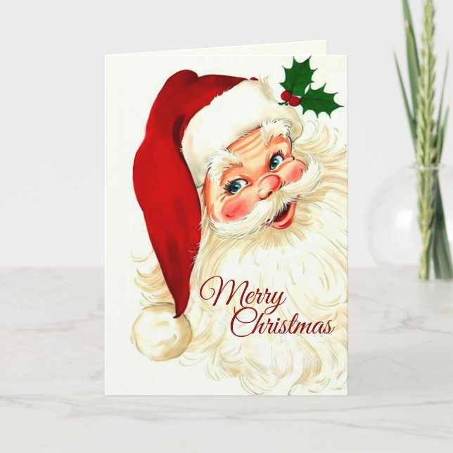 Niedliches Lachen Vintager Santa Karte (Vorderseite)