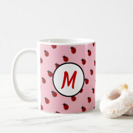 Niedliches Ladybug Muster Monogramm in Rosa und Ro Kaffeetasse