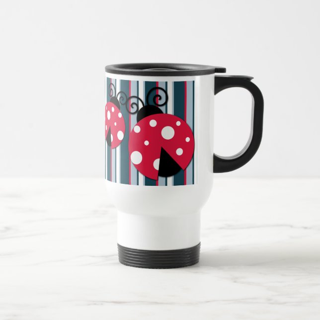 Niedliches Ladybug Red White Stripes Muster Reisebecher (Rechts)