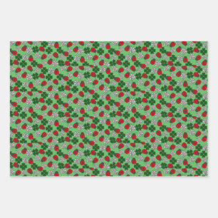 Niedliches Ladybug-Rot-Grün-Muster Geschenkpapier Set