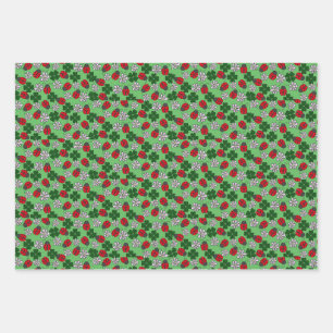 Niedliches Ladybug-Rot- und Grünmuster Geschenkpapier Set