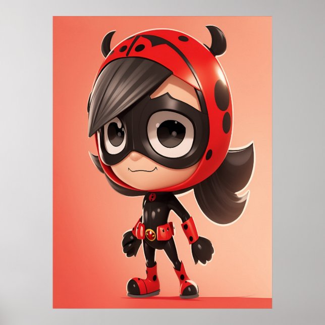 Niedliches Ladybug Superhero Girl Kinder Zimmerpos Poster (Vorne)