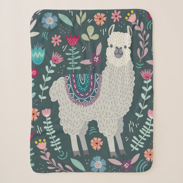 Niedliches Lama-Blumenentwurf Sherpadecke (Vorderseite)