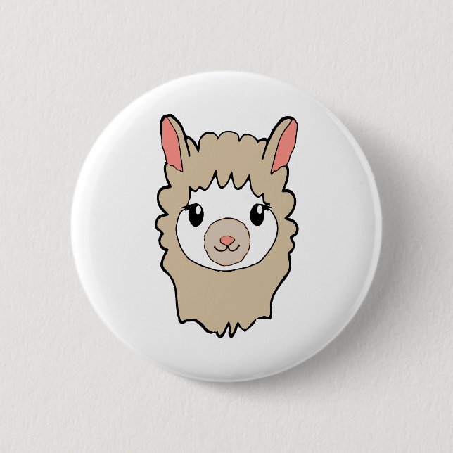 Niedliches Lama-Gesicht Zeichnend Button (Vorderseite)