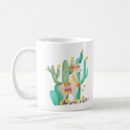 Niedliches Lama in der gelben blühenden Kaffeetasse