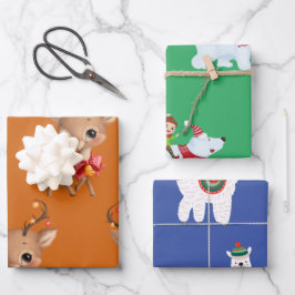 Niedliches Lama Reindeer Polar Bären Weihnachtsthe Geschenkpapier Set