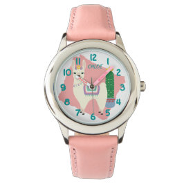Niedliches Lama Rosa und Aquamarin Armbanduhr