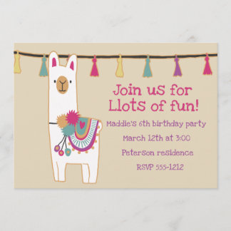 Niedliches Lama- und Tasseldesign Einladung