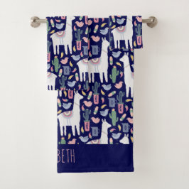 Niedliches Lama-Whimsisches botanisches Muster Badhandtuch Set