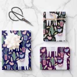 Niedliches Lama-Whimsisches botanisches Muster Geschenkpapier Set