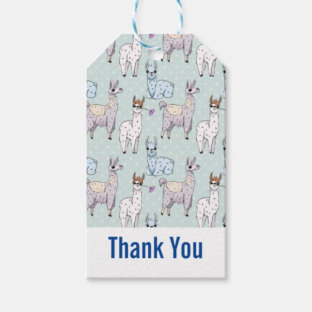 Niedliches Lamatsmuster auf Polka Dots Vielen Dank Geschenkanhänger (Vorderseite)