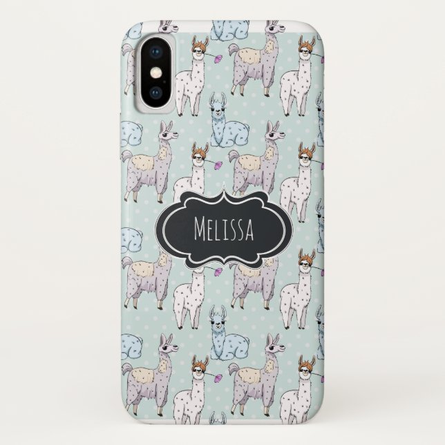 Niedliches Lamatsmuster auf Polka-Punkten Case-Mate iPhone Hülle (Rückseite)