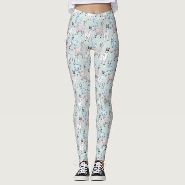 Niedliches Lamatsmuster auf Polka-Punkten Leggings (Vorderseite)