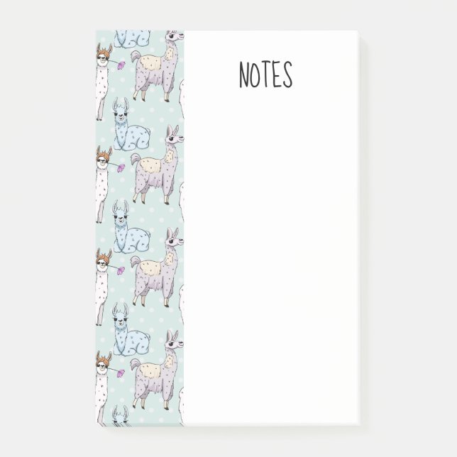 Niedliches Lamatsmuster auf Polka-Punkten Post-it Klebezettel (Vorderseite)
