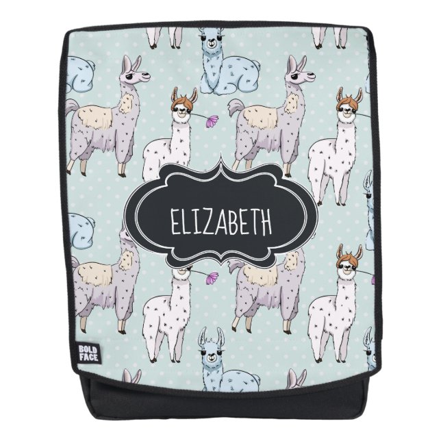 Niedliches Lamatsmuster auf Polka-Punkten Rucksack (Vorderseite)