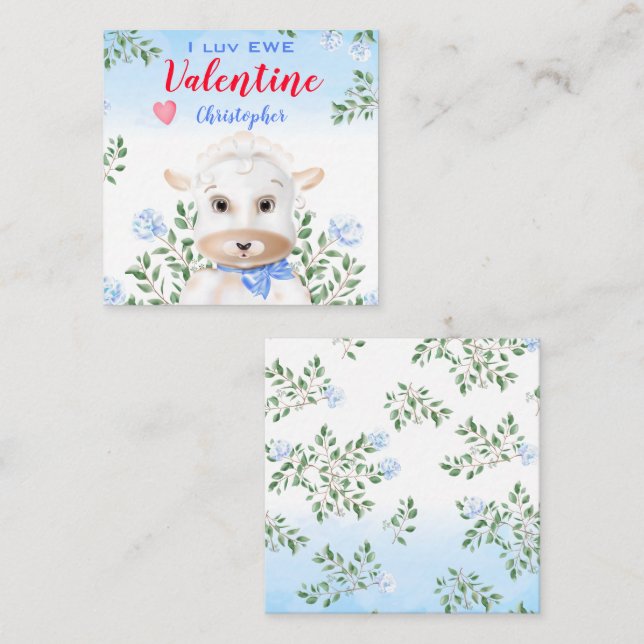 Niedliches Lamm Blauer Blumenkid Kinder Klassenzim Mitteilungskarte (Vorne/Hinten)