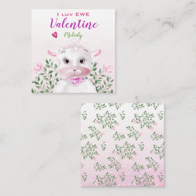 Niedliches Lamm florale Kinder Klassenzimmer Valen Mitteilungskarte (Vorne/Hinten)