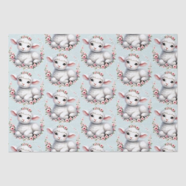 Niedliches Lamm mit Blumenkronendarstellung Seidenpapier (Vorderseite)
