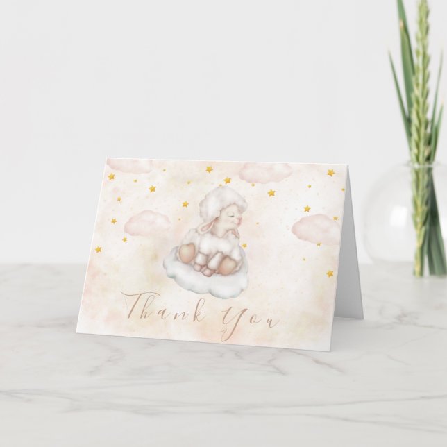 Niedliches Lamm Pinky Dust stars Baby Dusche Danke (Vorderseite)