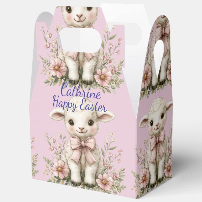 Niedliches Lamm Rosa Ribbon Frühlingsblumen Geschenkschachtel (Offen)