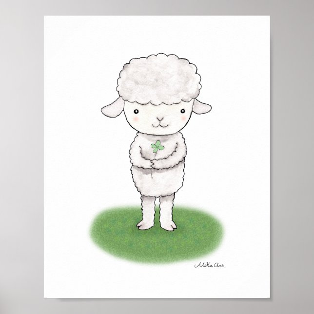 Niedliches Lamm Schafposter Lucky Kleeblatt Kinder Poster (Vorne)