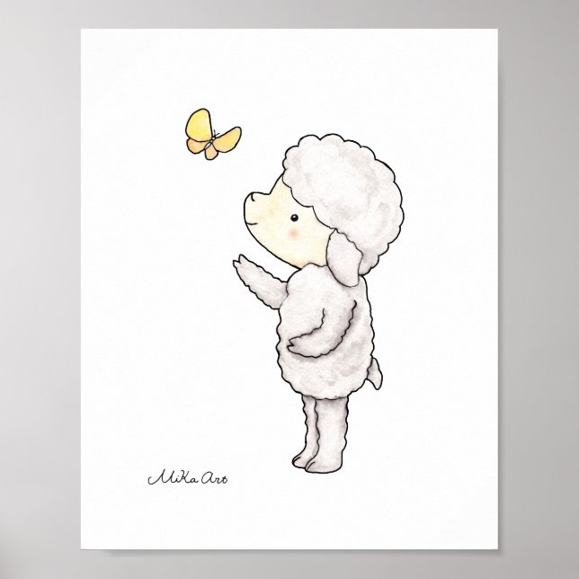 Niedliches Lamm Schmetterling Kinderzimmer Art Pri Poster (Vorne)