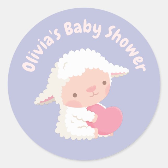 Niedliches Lamm-Umarmung Herz-Baby-Duschdekor Runder Aufkleber (Vorderseite)