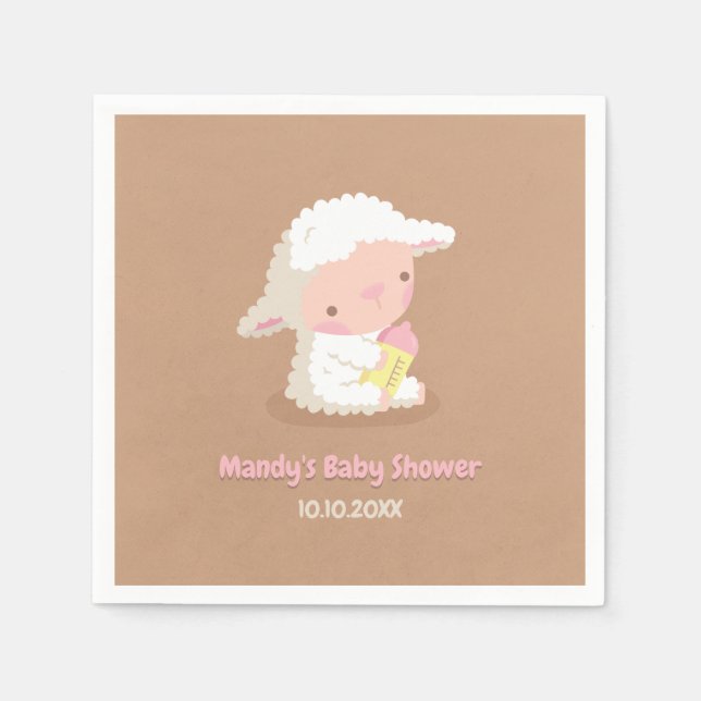 Niedliches Lamm- und Milchflaschen Babydusche Serviette (Vorderseite)