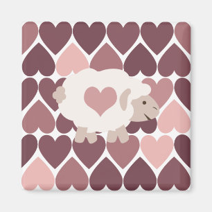 Niedliches Lamm und rosa Herzen Magnet
