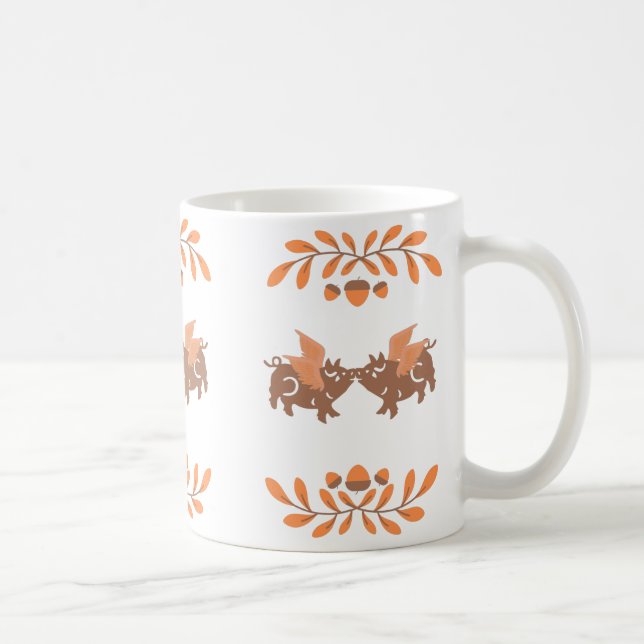 Niedliches Land Herbst Küssen Schweine Kaffeetasse (Rechts)