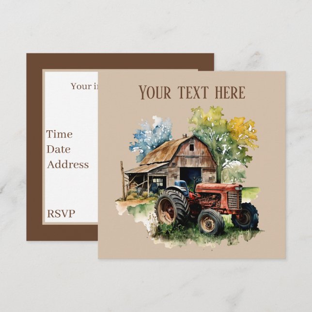 Niedliches Land Stall und Traktor-Party Einladung (Vorne/Hinten)