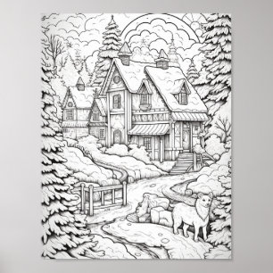 Niedliches Land Weihnachts-Erwachsenenfarben Poster