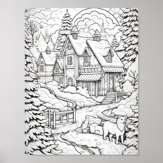 Niedliches Land Weihnachts-Erwachsenenfarben Poster (Vorne)